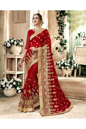 Maroon Georgette Embroidered  Wedding Wear  saree 6806
